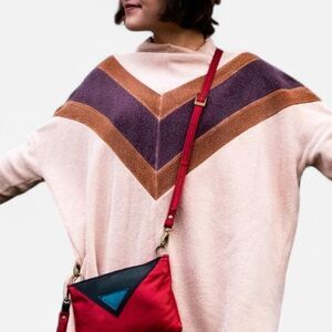 Free People Chevron 70s Fleece Mock Neck Sweater Retro Boho Large